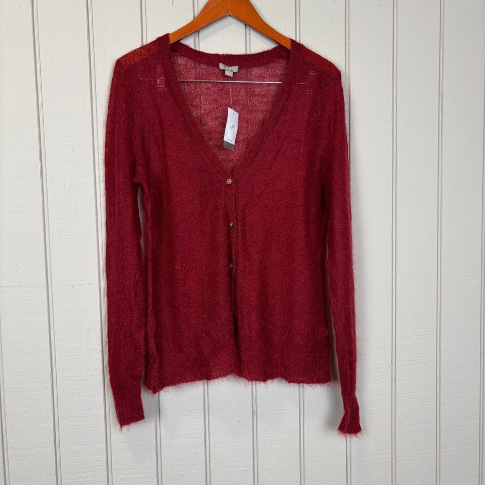 NWT J. JILL Woman’s  Red Cardigan Sweater Mohair Nylon Wool Size M